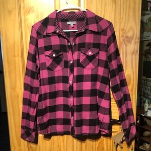Plaid button long-sleeve